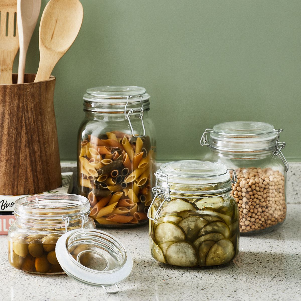 MICA - Set de 4 Canisters Vidrio Mica con Broche Hermético