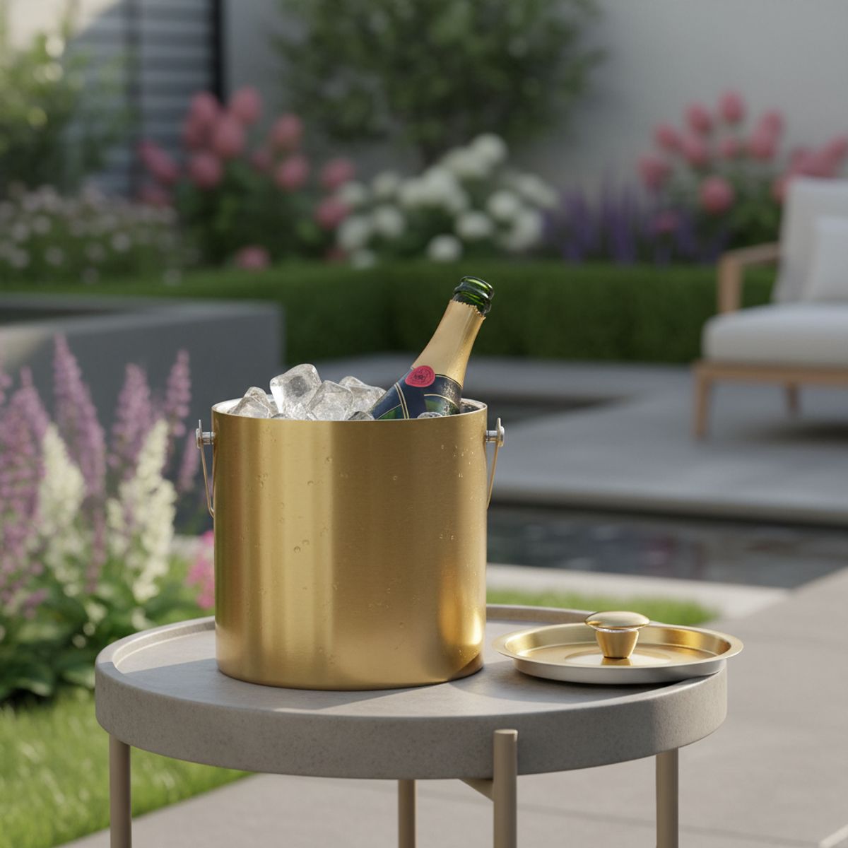 BASEMENT HOME - Hielera Dorada Basement Home Bar Antique con Tapa