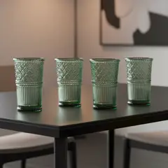 ROBERTA ALLEN - Set 4 Vasos Largos Vidrio Verde Labrado