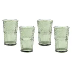 ROBERTA ALLEN - Set 4 Vasos Largo Vidrio Verde 360 Ml Labrado