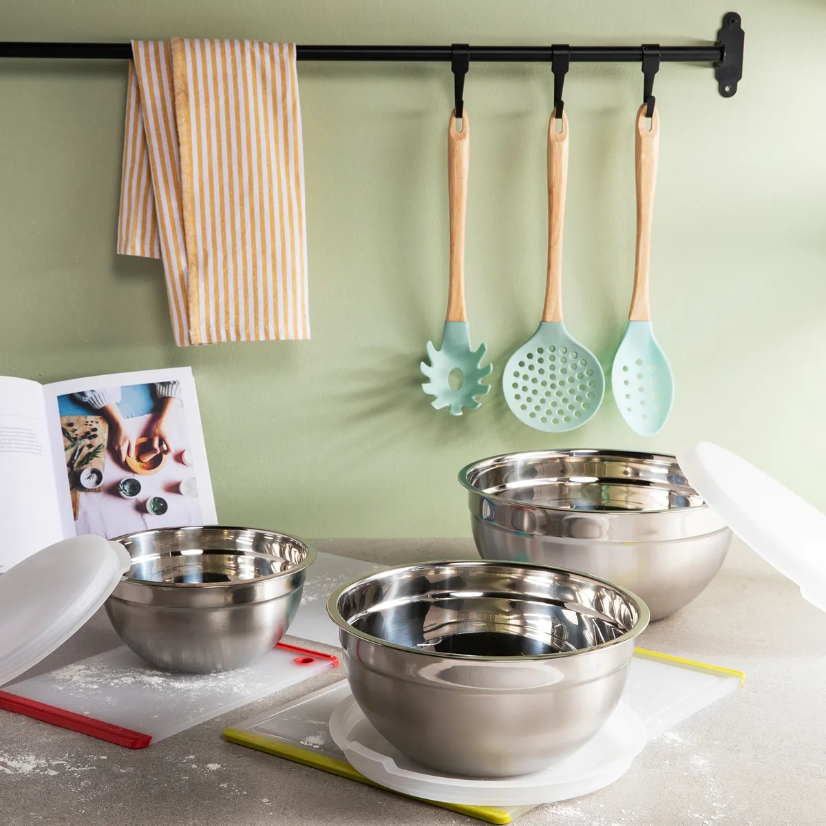 MICA - Set 3 Bowls Con Tapa Acero Inoxidable Mica