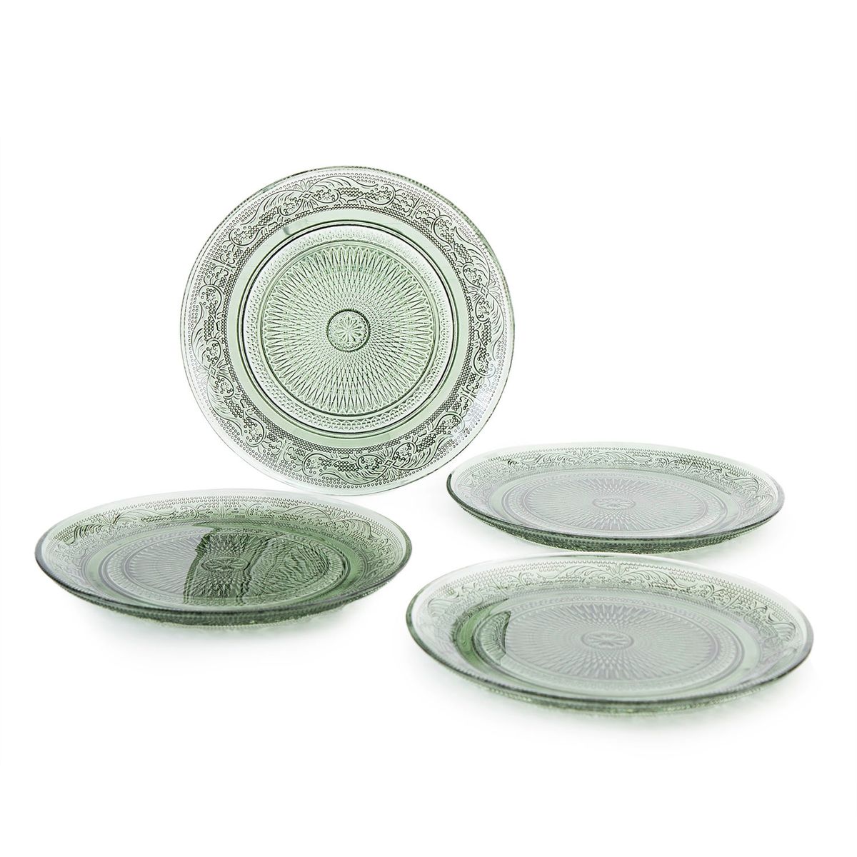 ROBERTA ALLEN - Set 4 Platos Postre/Ensalada Vidrio Labrado 18 cm Roberta Allen Verde