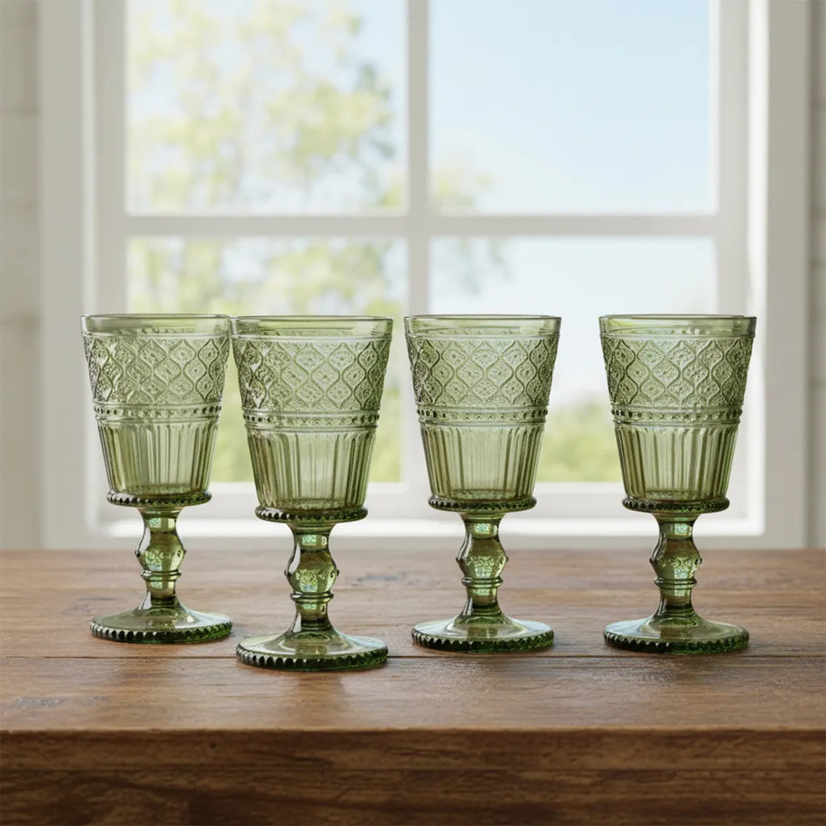 ROBERTA ALLEN - Set de 4 Copas de Agua Roberta Allen Labrado Verde 270 ml