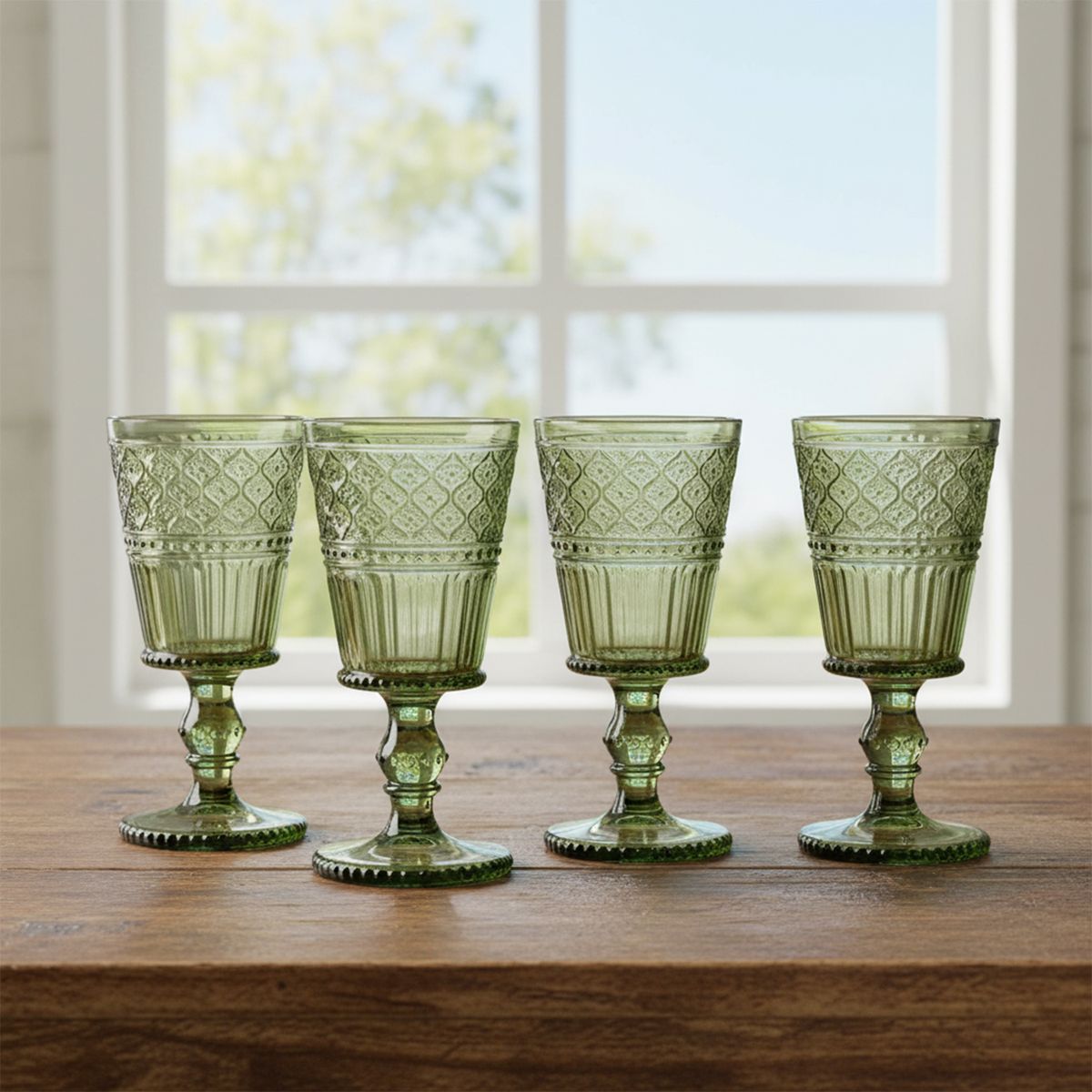 ROBERTA ALLEN - Set de 4 Copas de Agua Roberta Allen Labrado Verde 270 ml