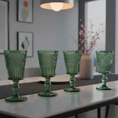 ROBERTA ALLEN - Set de 4 Copas de Agua Labrado Verde 270 ml