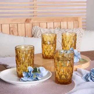 ROBERTA ALLEN - Set de 4 Vasos Vidrio Diamante 340 ml