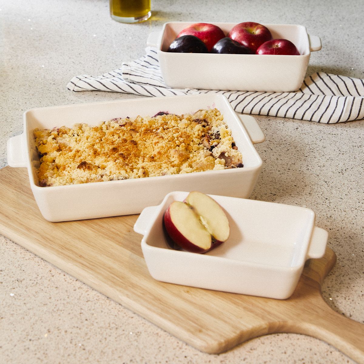 MICA - Set 3 Fuentes Refractarias Horno Cerámica Blanca Mica