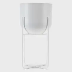 BASEMENT HOME - Macetero Pedestal Metal 50 cm Blanco