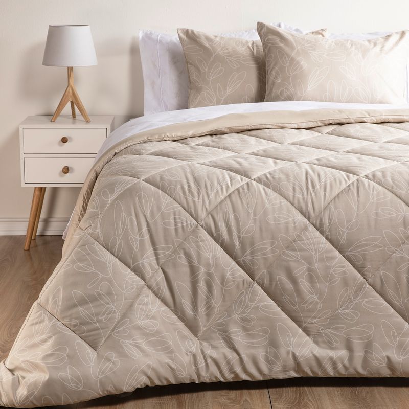 AMBIENTA - Juego De Cama Hojas Beige Sábana + Plumón Ambienta