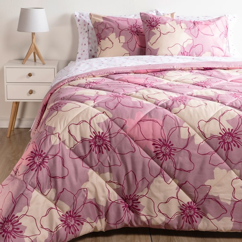 AMBIENTA - Juego de Cama Estampado Ambienta Sharon Rosado