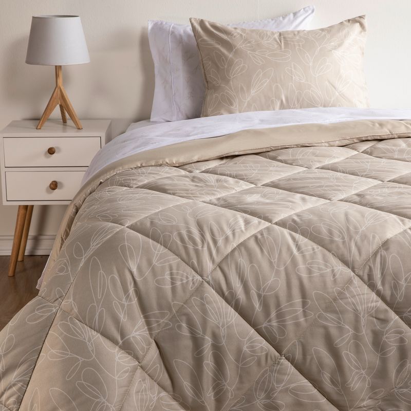 AMBIENTA - Juego De Cama Hojas Beige Sábana + Plumón Ambienta
