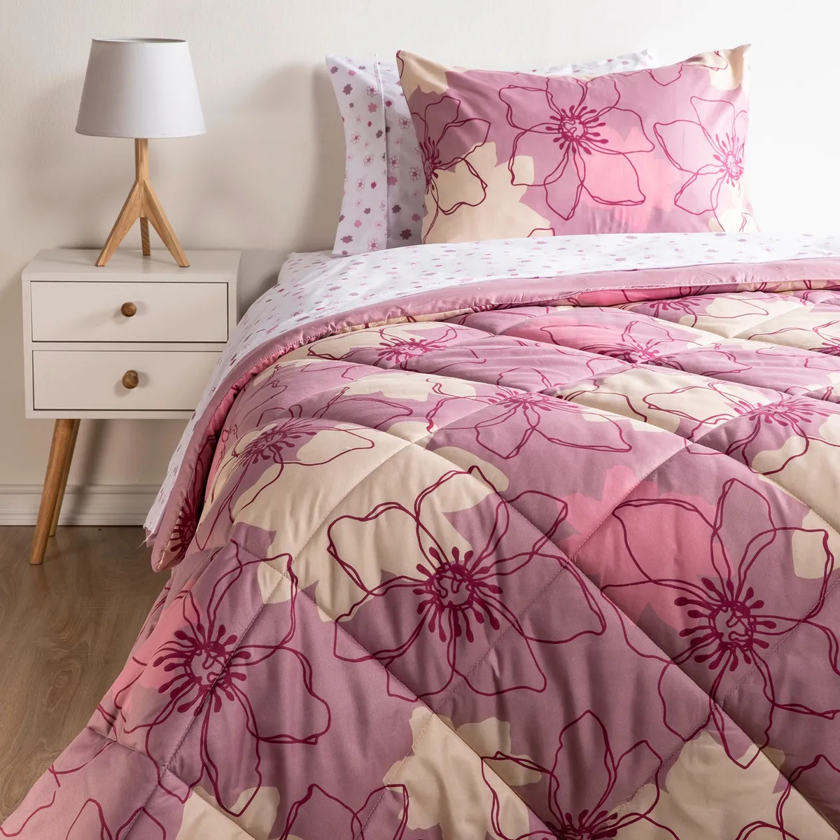 AMBIENTA - Juego De Cama Sharon: Plumón+ Sábanas+ Fundas de Almohada Ambienta