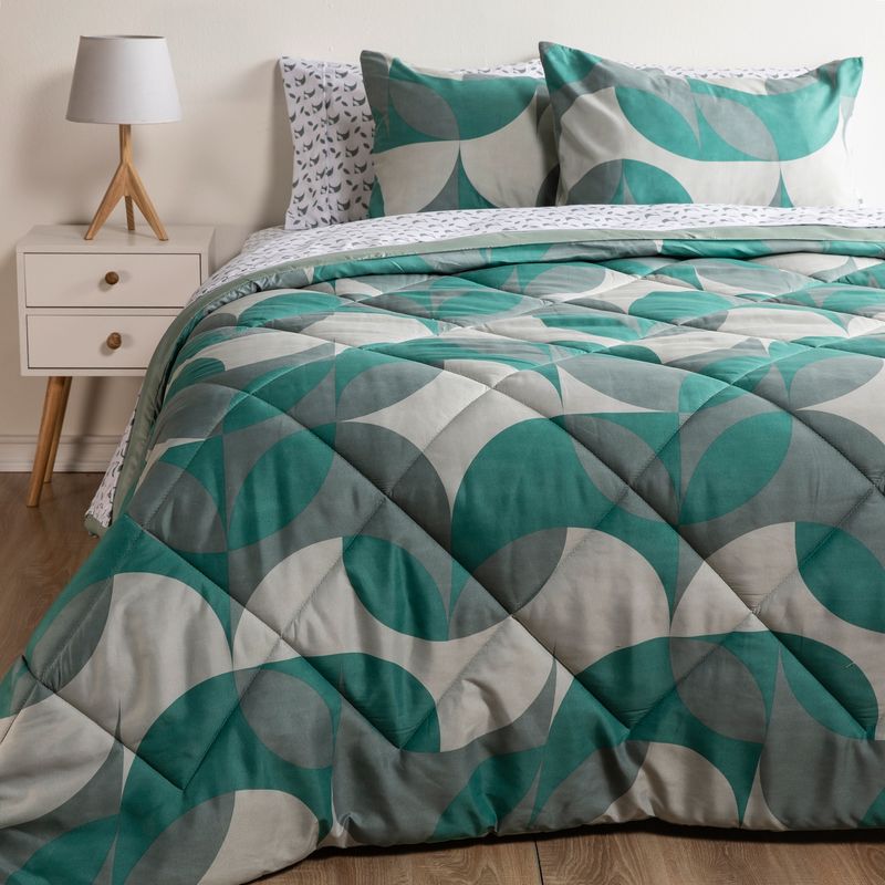 AMBIENTA - Juego de Cama Ambienta Diego Verde Sábana y Plumón Estampado