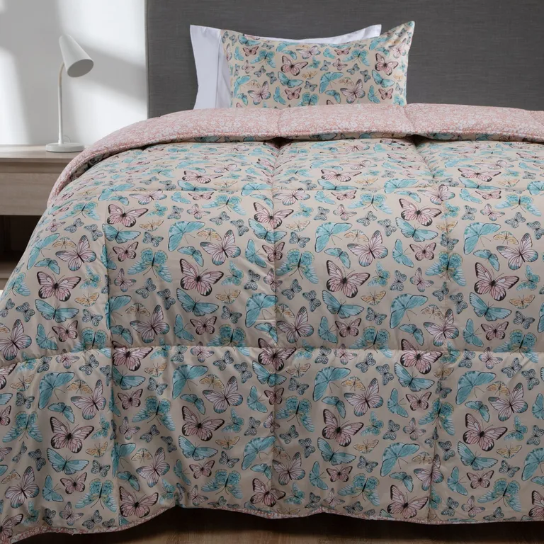 Plumón Estampado Reversible Mariposa