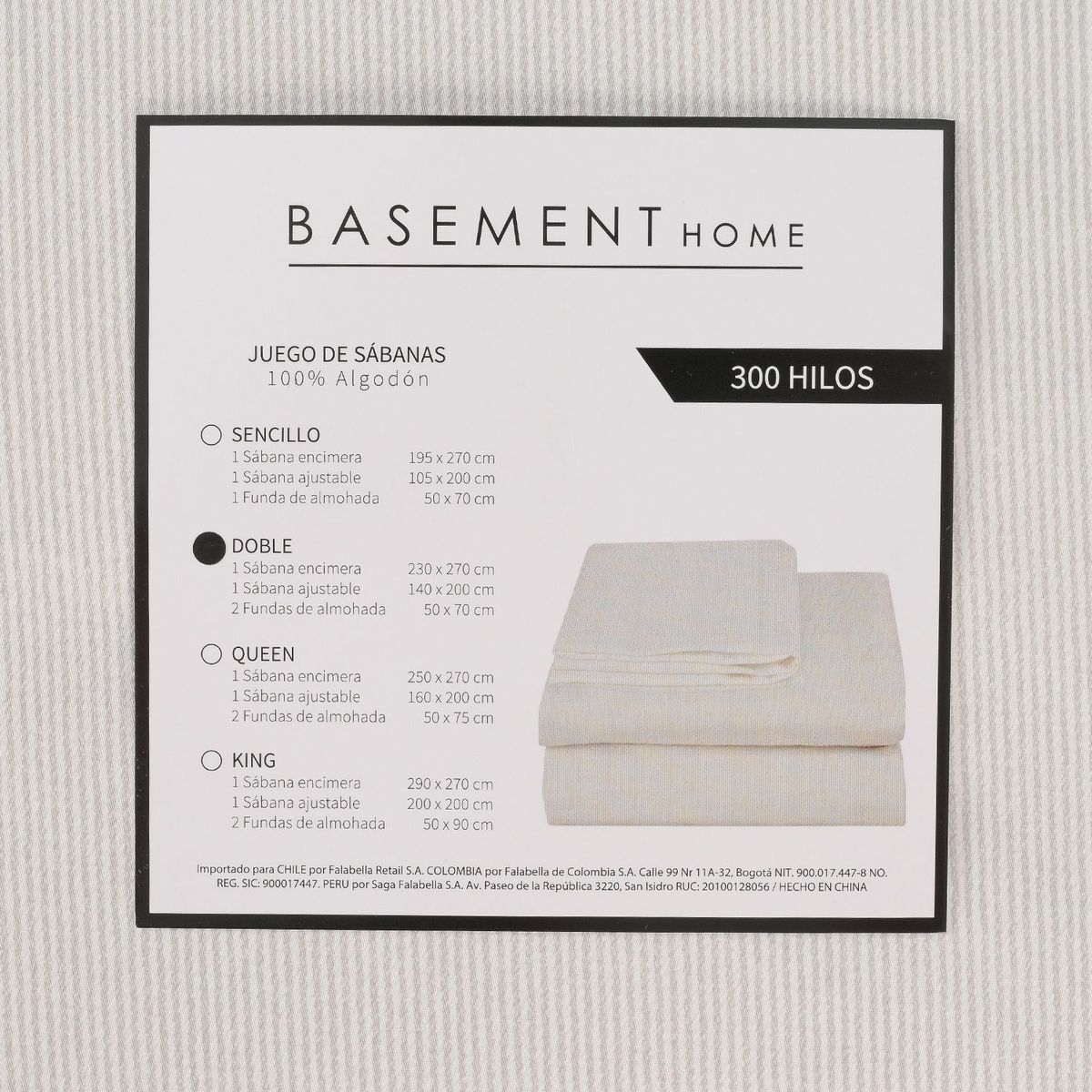 BASEMENT HOME - Juego De Sábanas 300 Hilos 100% Algodón Basement Home