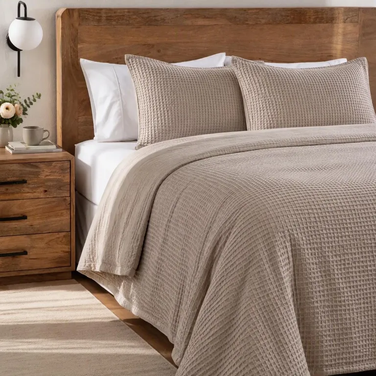 BASEMENT HOME Cubrecama Textura Waffle + Fundas de Almohada