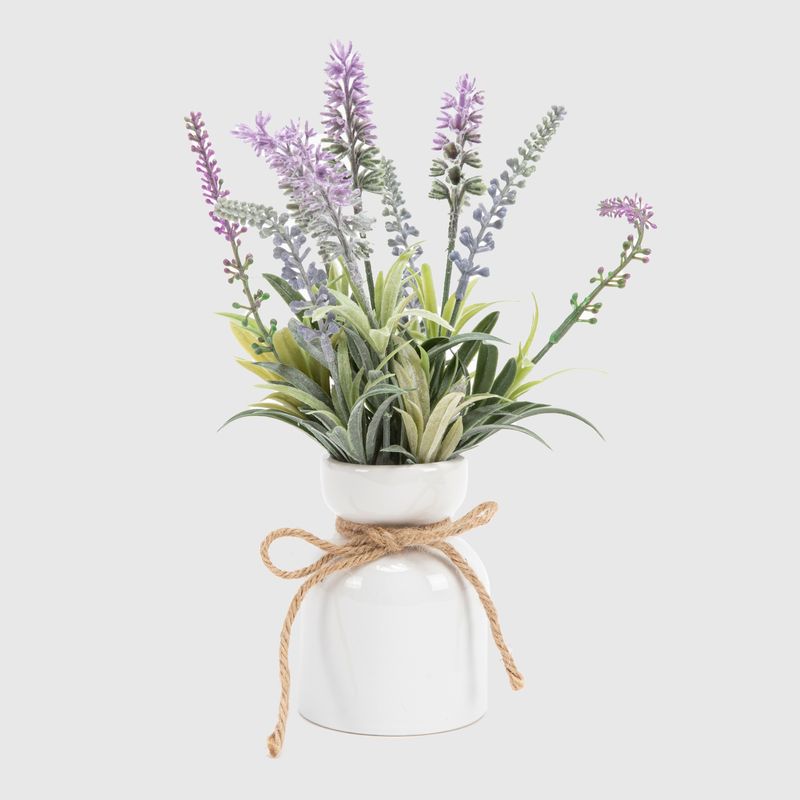 MICA - Arreglo Floral Artificial Lavanda Mica en Florero Blanco