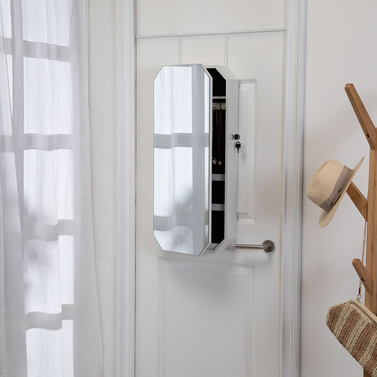 MICA - Espejo Joyero Organizador De Pared 80x31 Cm Blanco Mica