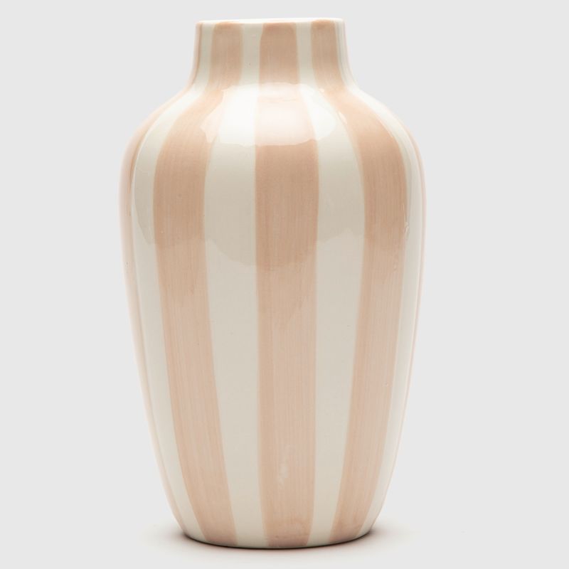 MICA - Jarrón Mica Decorativo a Rayas Blanco/Rosado