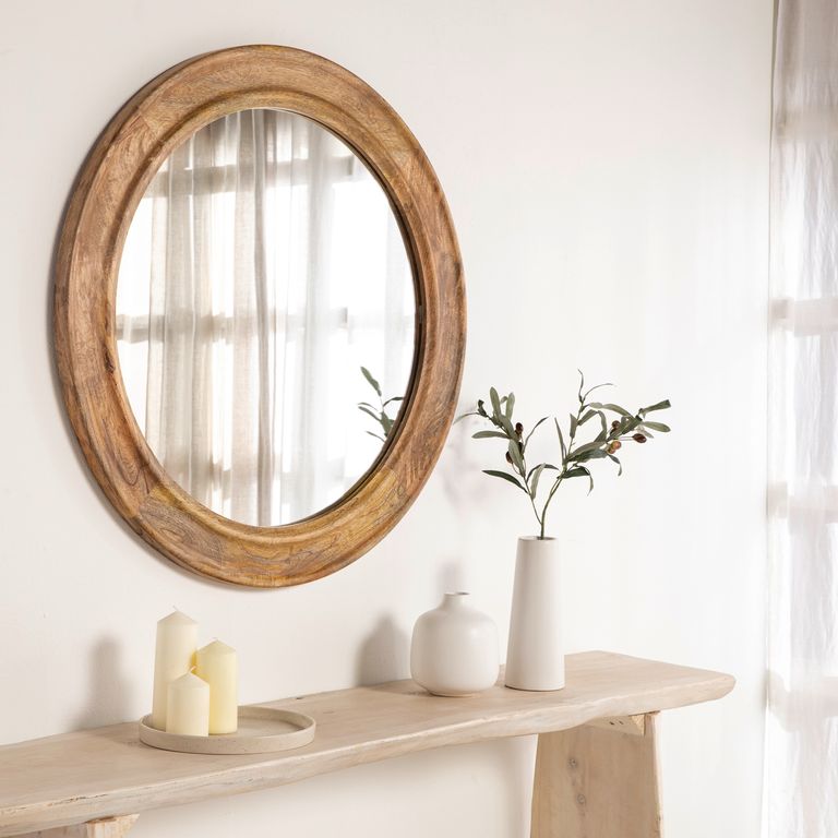 CASA CANTABRIA Espejo Redondo Con Mardo De Madera 85 Cm