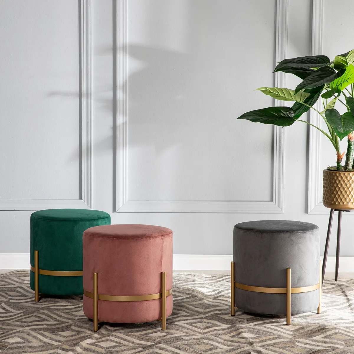 ROBERTA ALLEN - Puff Velvet Patas Doradas 35X36 Cm Pouff Roberta Allen