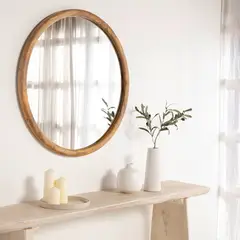 CASA CANTABRIA - Espejo Redondo Con Marco De Madera 80 Cm