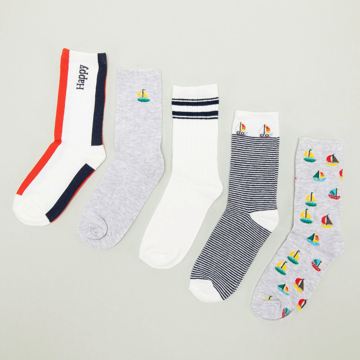 YAMP - Calcetines de Vestir Yamp Diseño Barcos Niño Algodón Pack x5