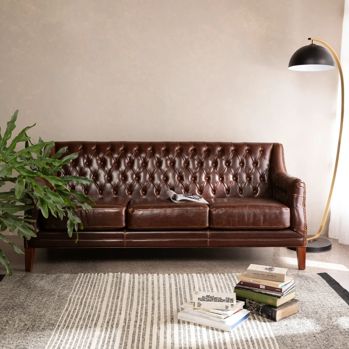 BASEMENT HOME - Sofá 3 Cuerpos Cuero Scotland Marrón Basement Home