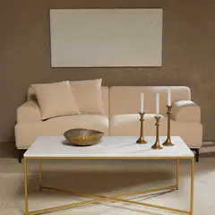 BASEMENT HOME - Mesa De Centro Imperial Rectangular Blanco/Dorado