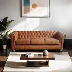 BASEMENT HOME - Sofa Vaudeville 100% Cuero 3 Cuerpos Café