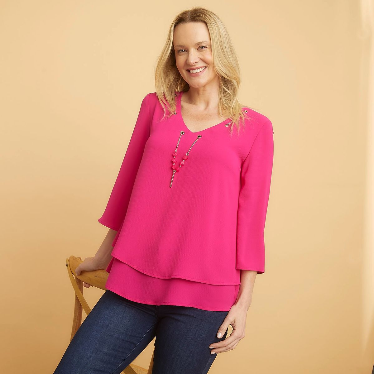 S COCCI - Blusa S.Cocci Casual Manga 3/4 Cuello En V Mujer Lisa