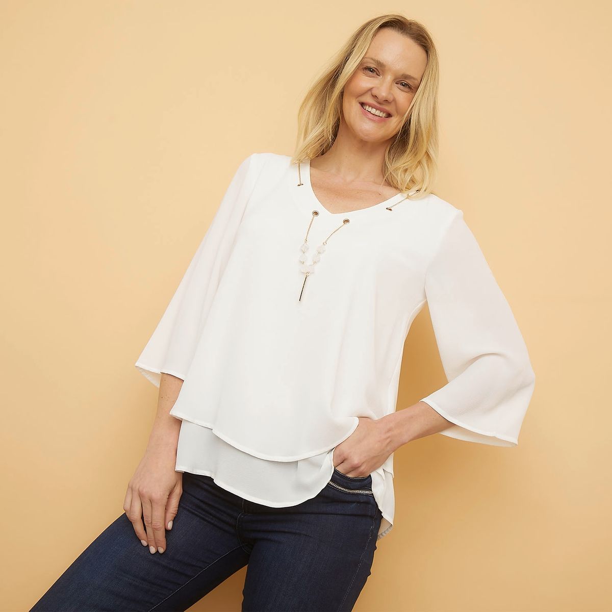 S COCCI - Blusa S.Cocci Casual Manga 3/4 Cuello En V Mujer Lisa