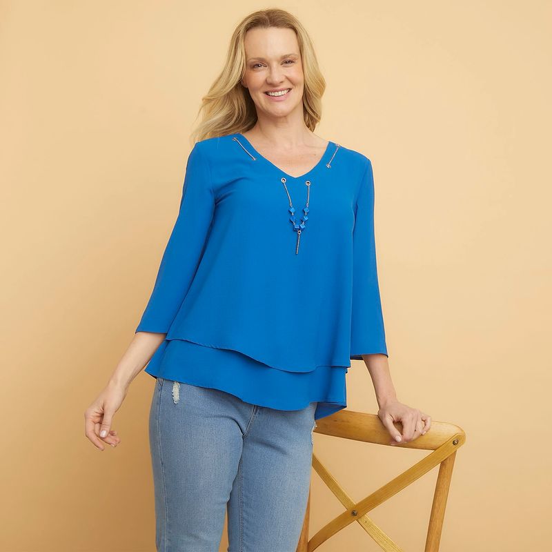 S COCCI - Blusa S.Cocci Casual Manga 3/4 Cuello En V Mujer Lisa