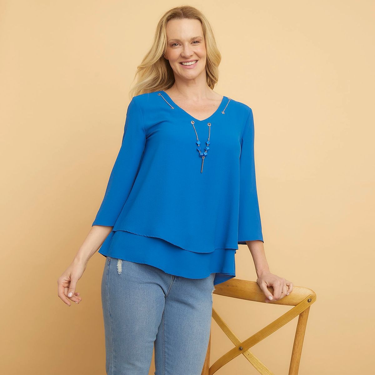 S COCCI - Blusa S.Cocci Casual Manga 3/4 Cuello En V Mujer Lisa