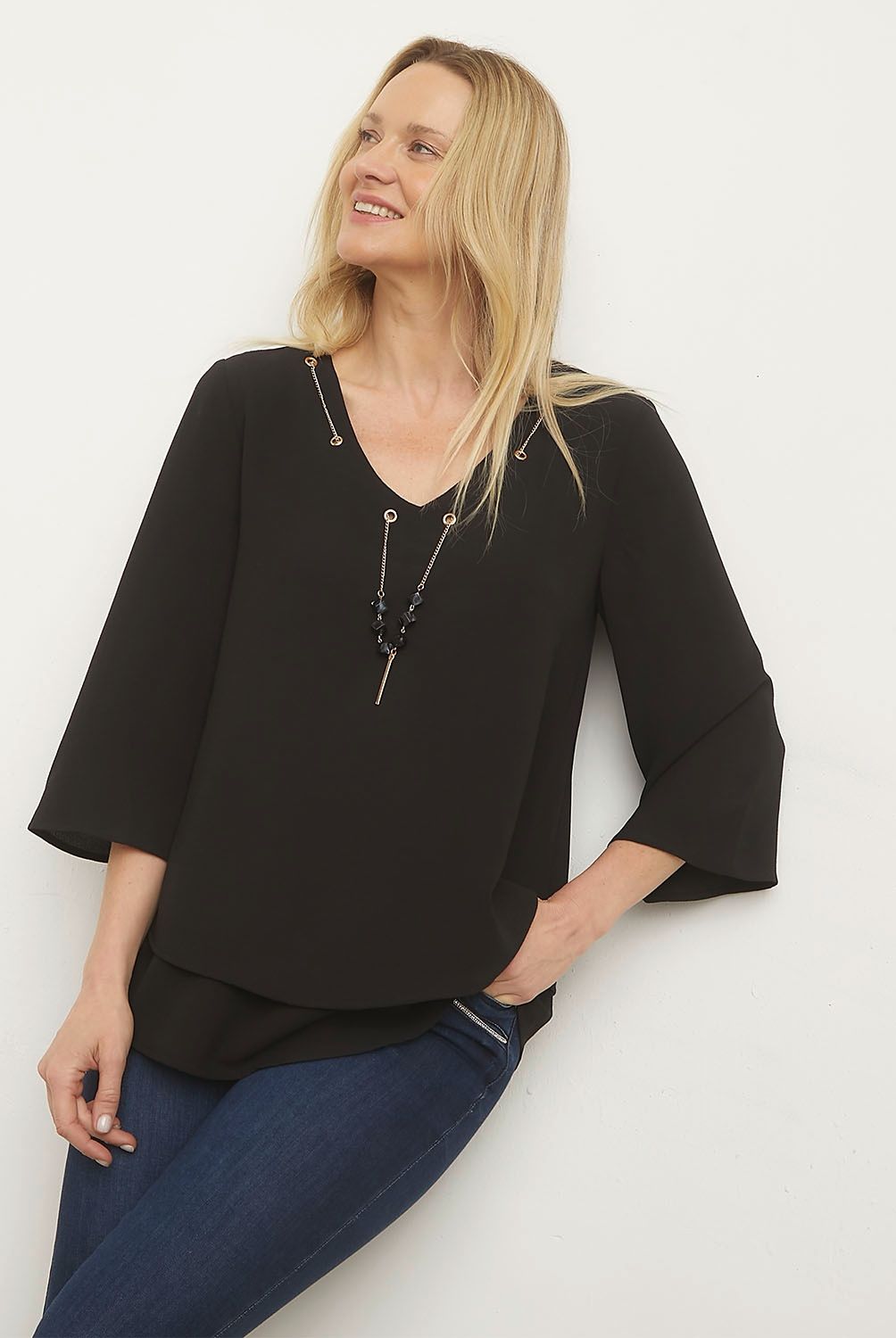 S COCCI - Blusa S.Cocci Casual Manga 3/4 Cuello En V Mujer Lisa