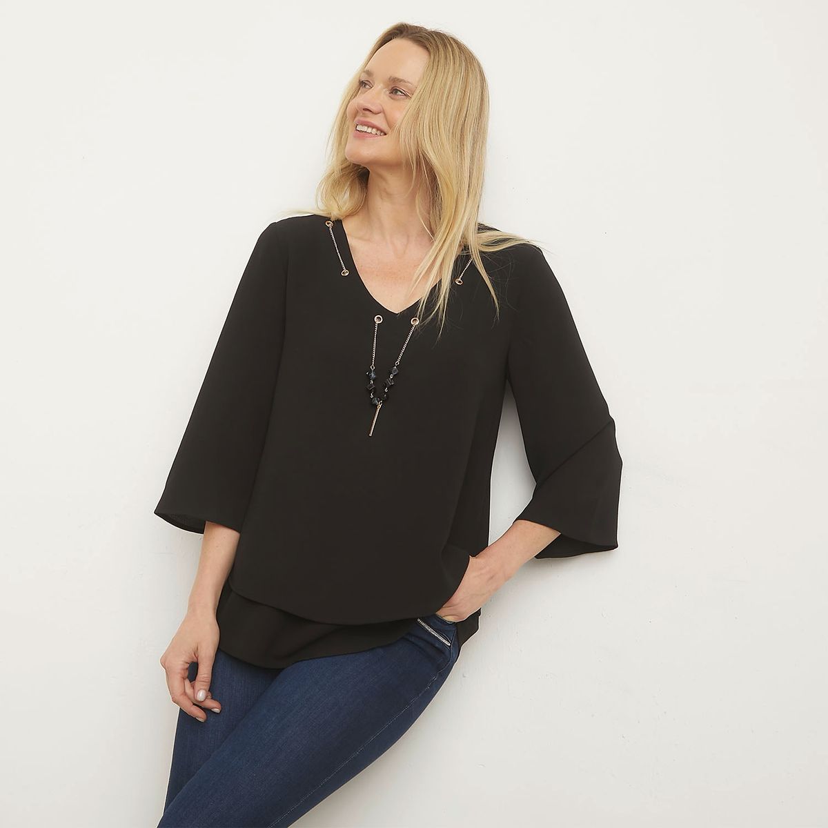 S COCCI - Blusa S.Cocci Casual Manga 3/4 Cuello En V Mujer Lisa