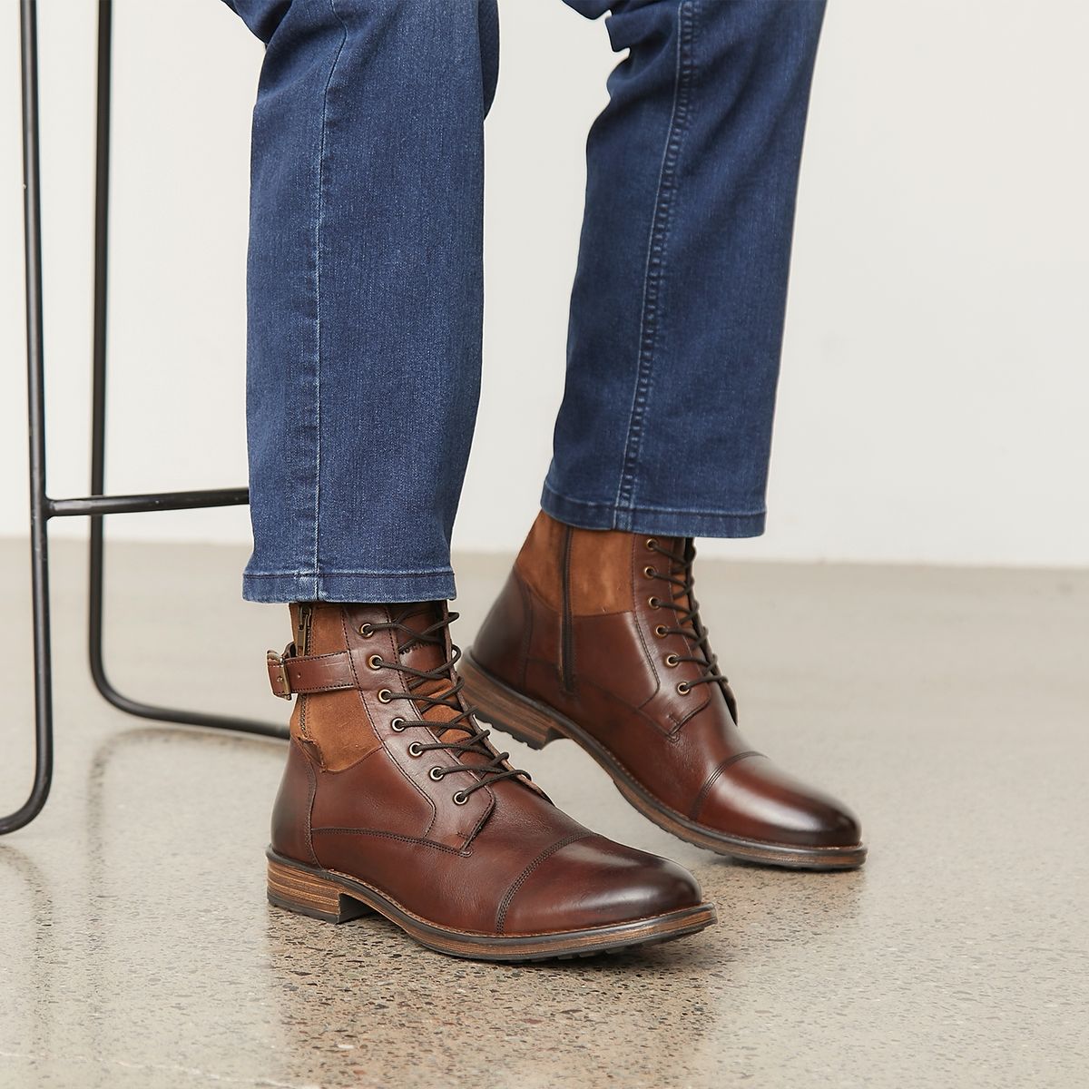 BASEMENT - Botín Hombre Cuero Café Basement