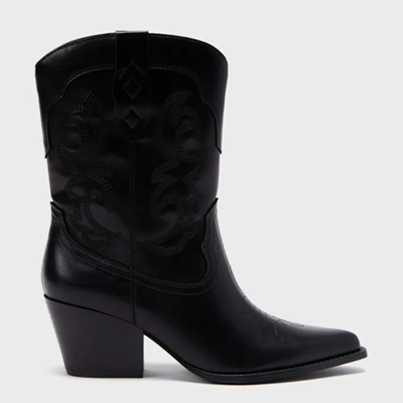 BASEMENT - Botines Vaqueros Mujer Basement Taco Medio Punta Puntiaguda