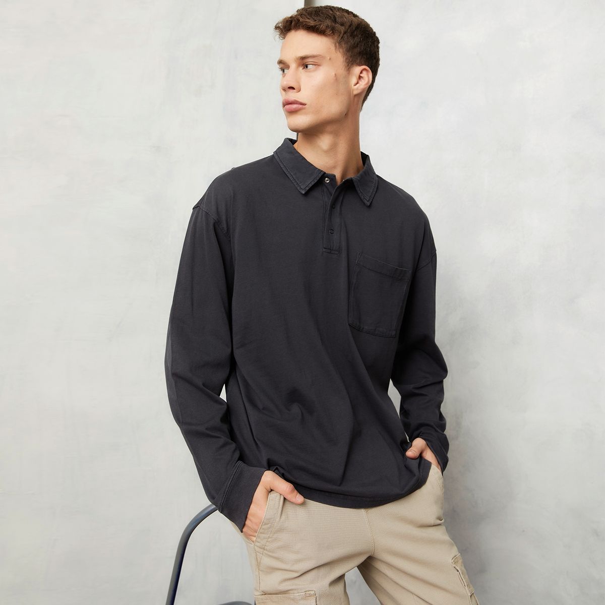 AMERICANINO - Polera Manga Larga Lisa Oversize Hombre Algodón Americanino