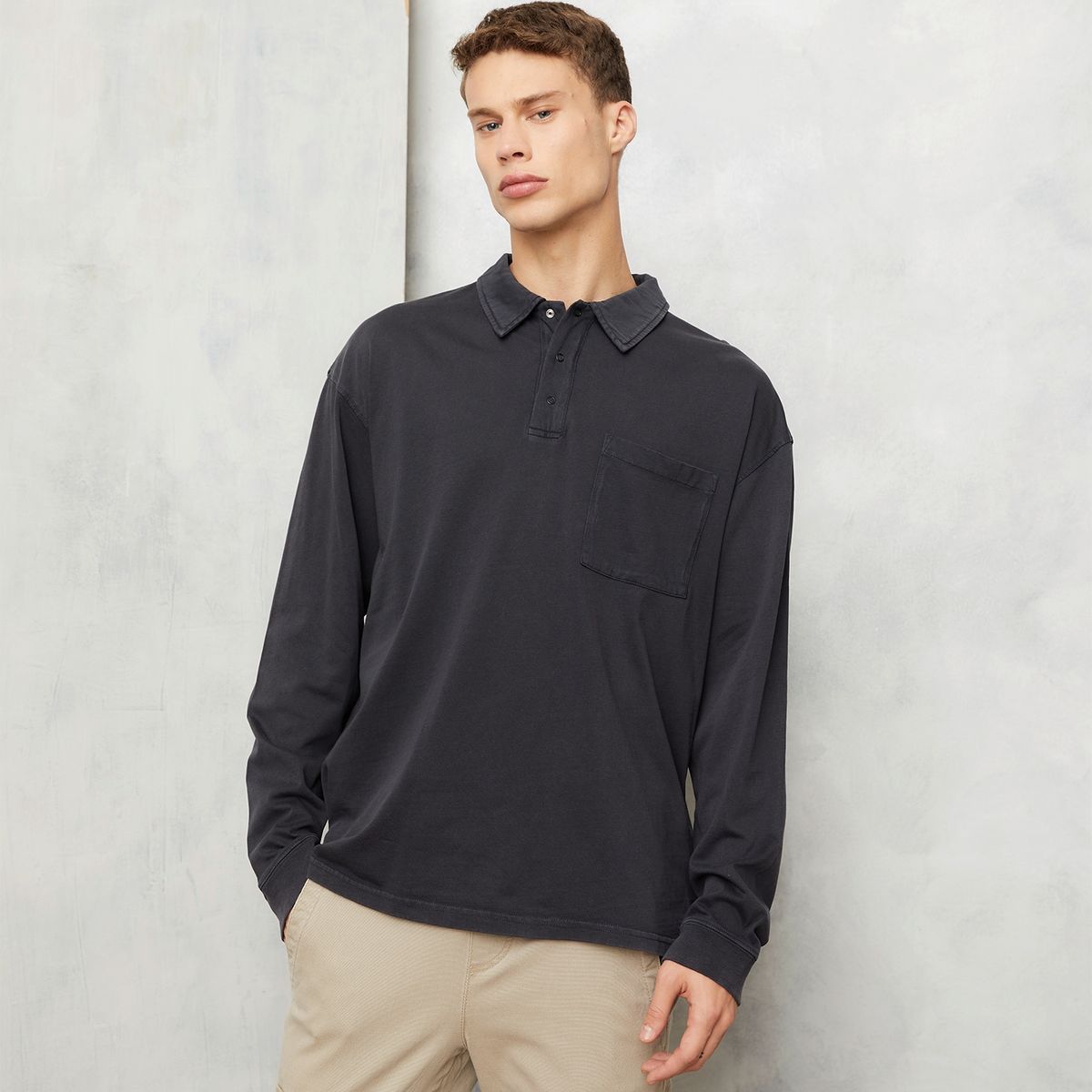 AMERICANINO - Polera Manga Larga Lisa Oversize Hombre Algodón Americanino