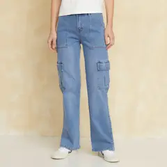 UNIVERSITY CLUB - Pantalón Cargo Tiro Alto Mujer Algodón