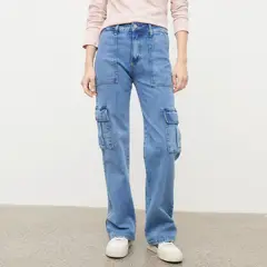 UNIVERSITY CLUB - Pantalón Cargo Tiro Alto Mujer Algodón