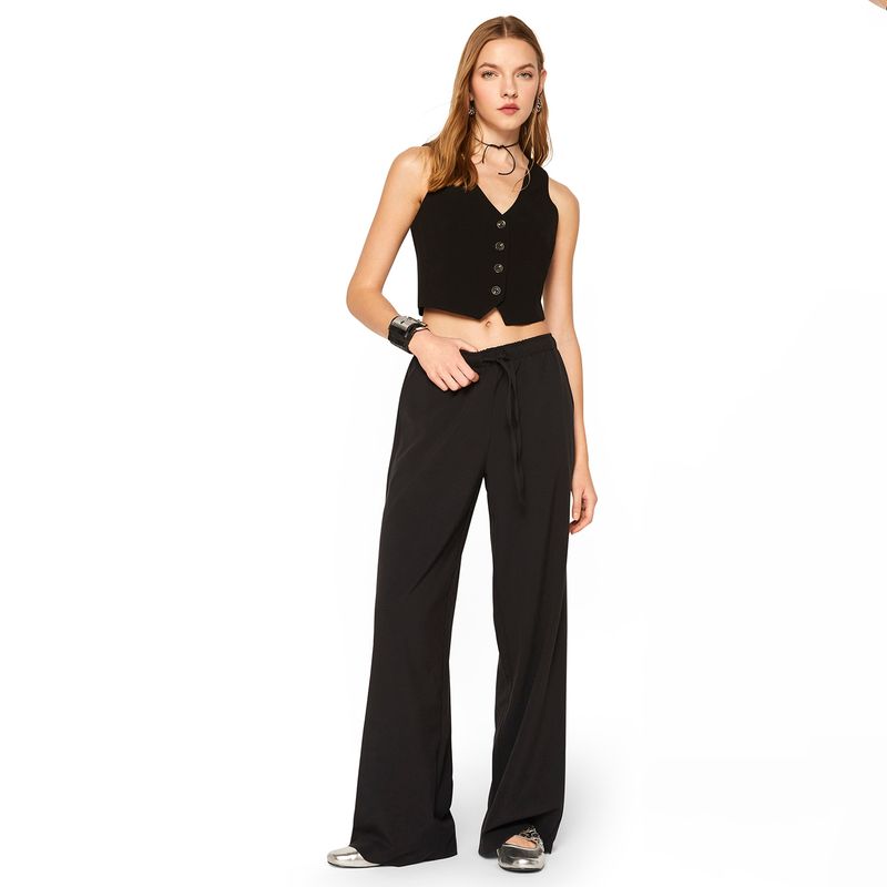 SYBILLA - Pantalón Pijamero Wide Leg Tiro Alto Mujer Sybilla