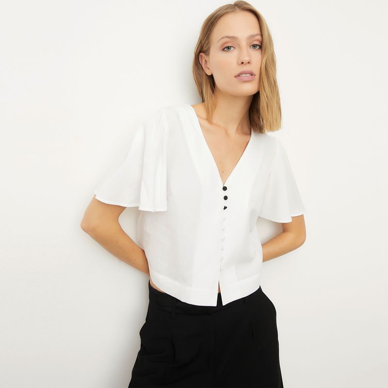 BASEMENT - Blusa Manga Corta Cropped Mujer Basement
