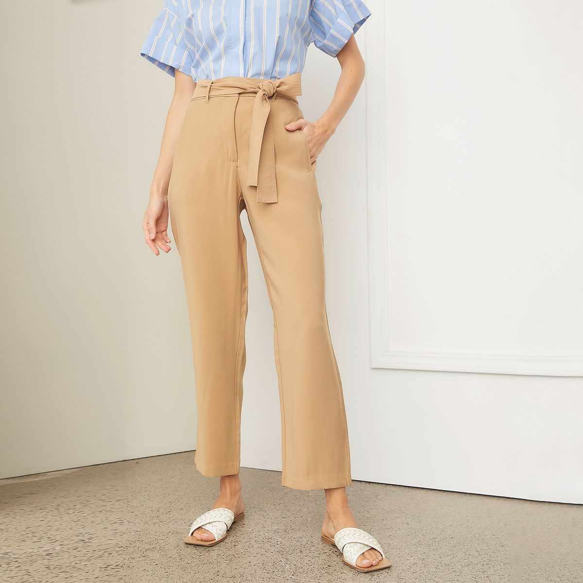 BASEMENT - Pantalón Straight Tiro Alto Mujer Basement