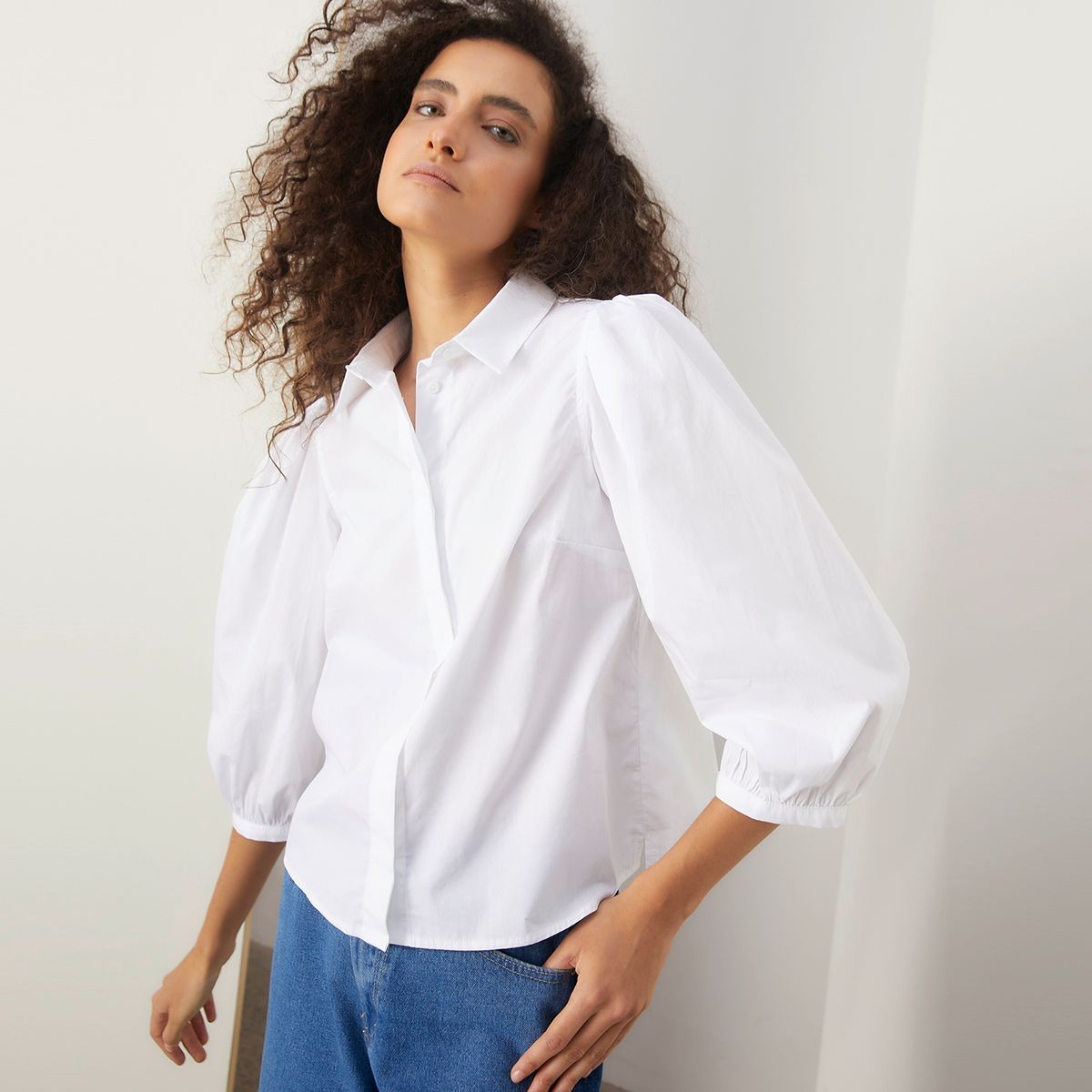 BASEMENT - Blusa Casual Mujer Manga larga Algodón