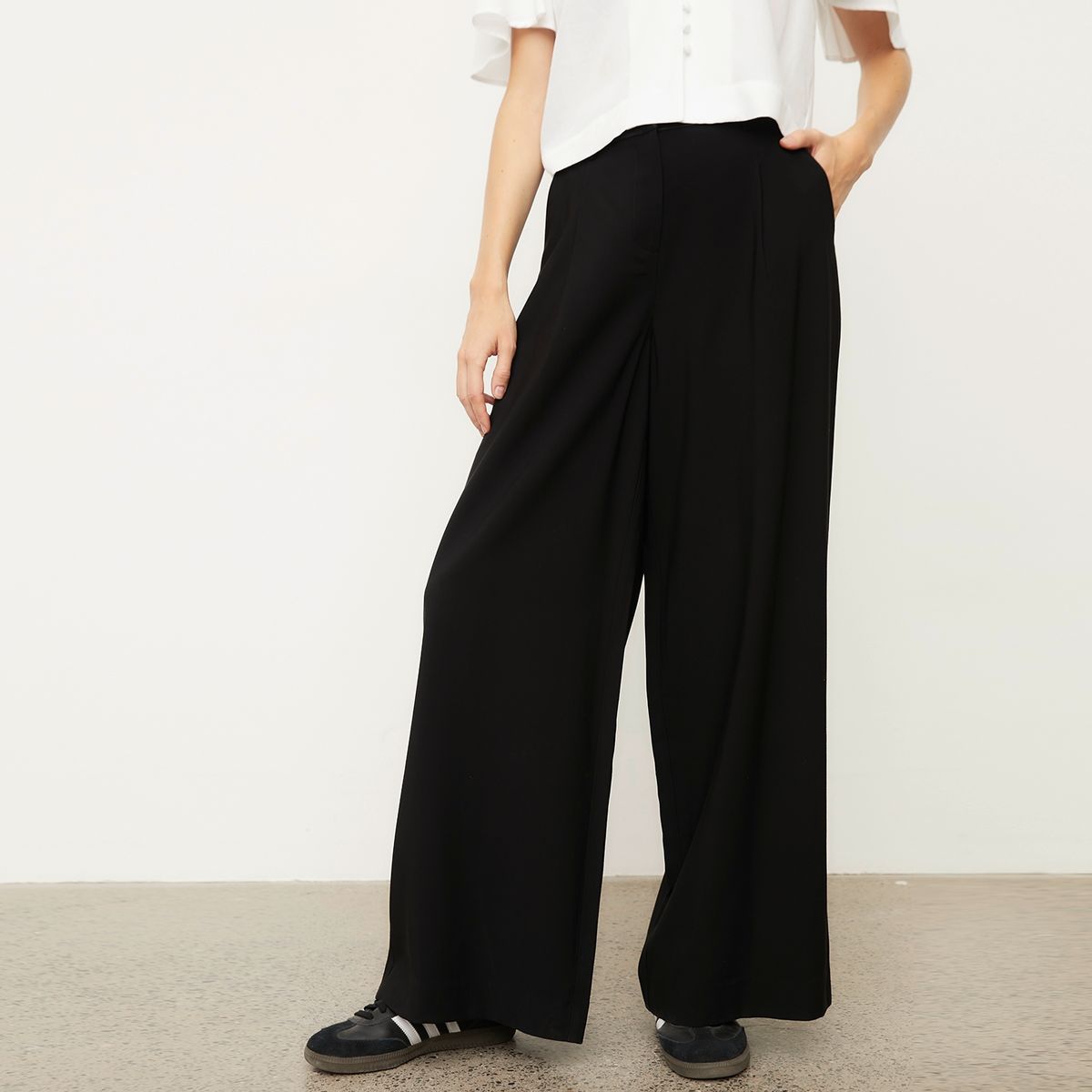 BASEMENT - Pantalón Wide Leg Tiro Alto Mujer Basement