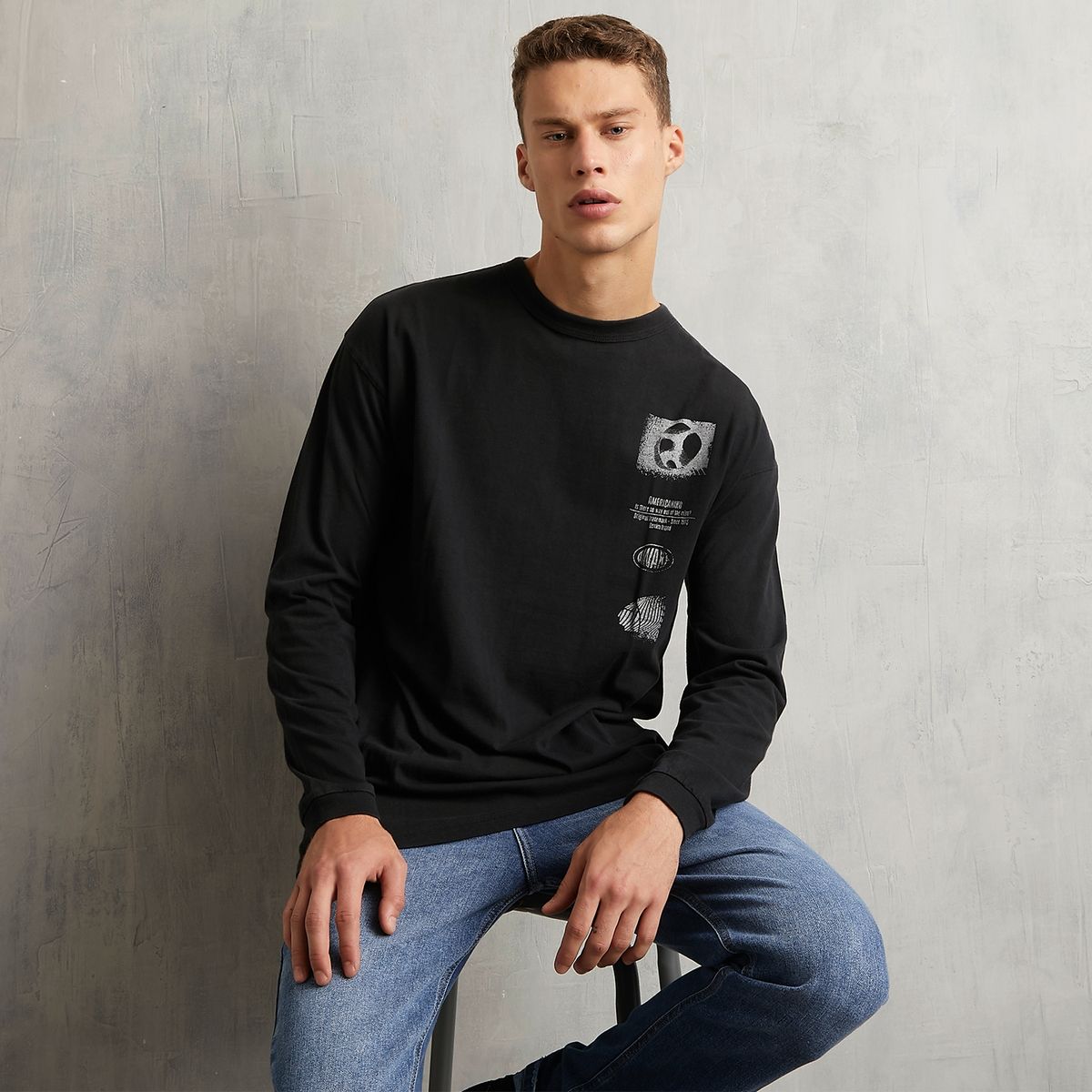 AMERICANINO - Polera Manga Larga Relax Hombre Algodón Americanino