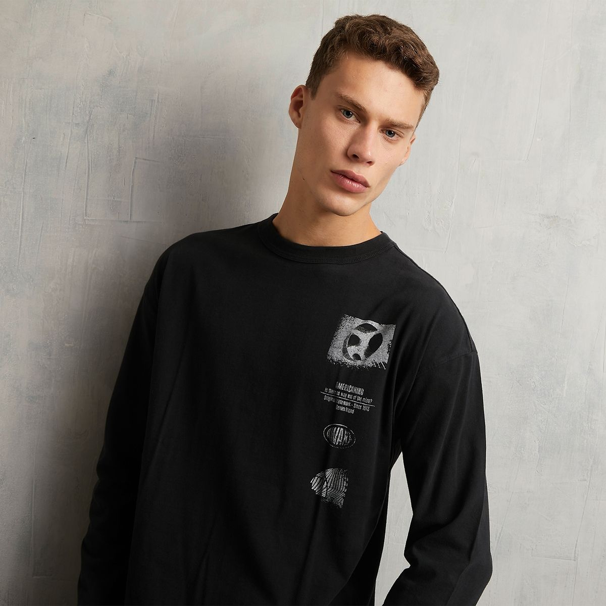 AMERICANINO - Polera Manga Larga Relax Hombre Algodón Americanino