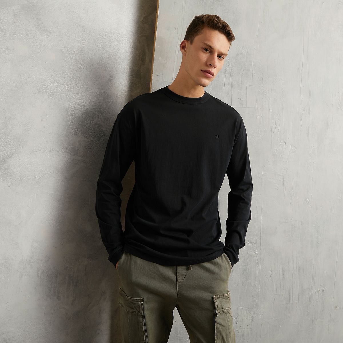 AMERICANINO - Polera Manga Larga Lisa Relax Hombre Algodón Americanino